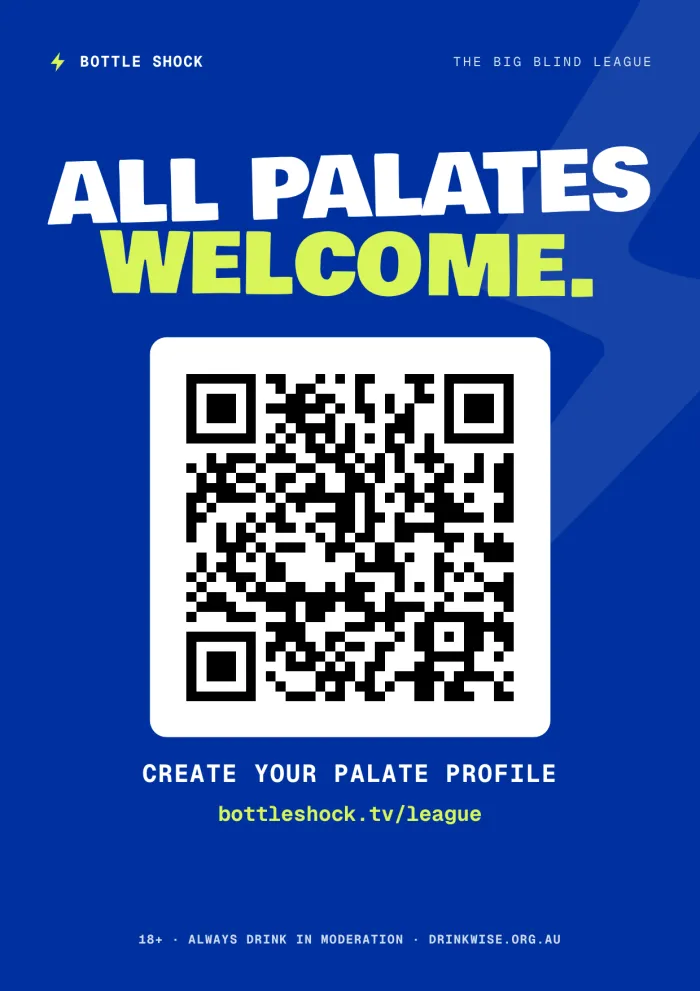 All Palates Welcome — Big Blind League cellar-door poster